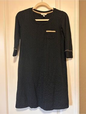 🥱🖤🌙Soma Black 🖤✨Gold Polka Dot 3/4 Long-Sleeve Pajama Nightgown Dress😴